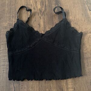 Black Lace Trim Crop Top